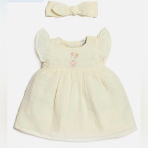 Disney Store Minnie Mouse Dress Bloomers Headband Set Cream 12-18 months NEW
